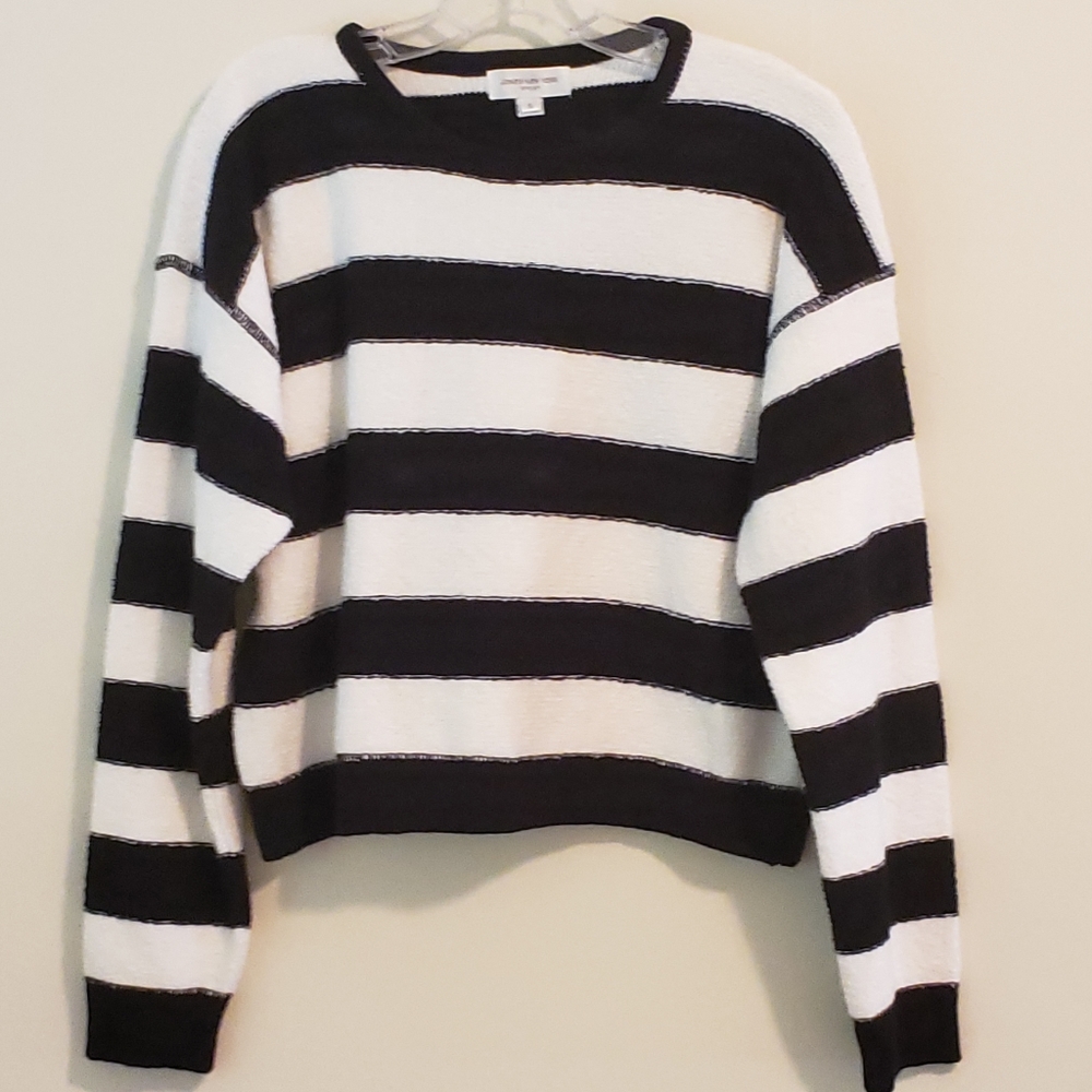 Jones NY Terry-Knit Sweater, Black/White, Sz S